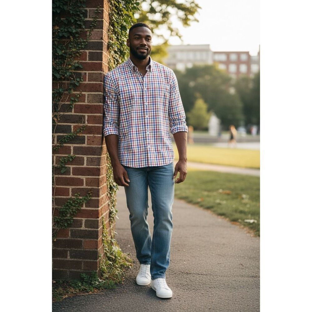 Peter Millar Men’s Sz Med Plaid Casual Cotton Button Down Shirt